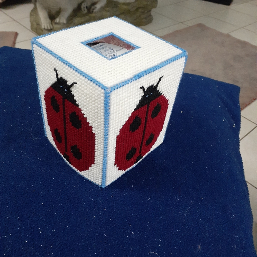 Handmade White & Red Ladybug Tissue Box Cover